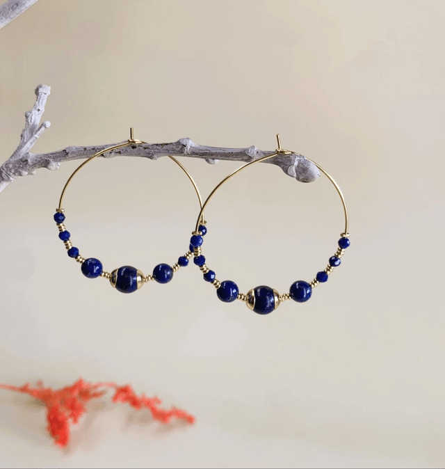 Grandes créoles en lapis lazuli 9 pierres