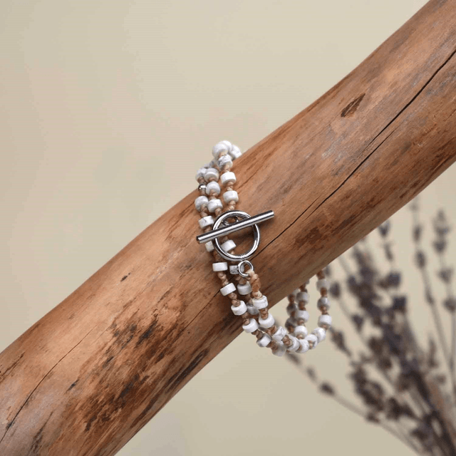Bracelet fin 3 tours en howlite