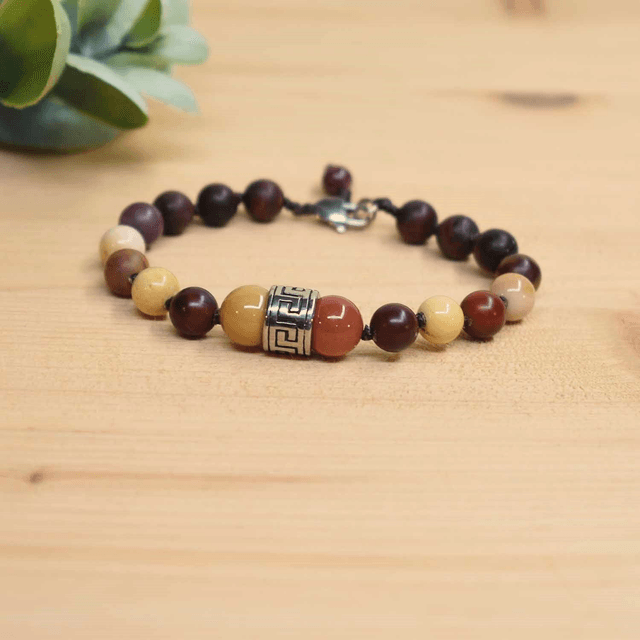 Bracelet homme grande roue azteque et jaspe mokaïte