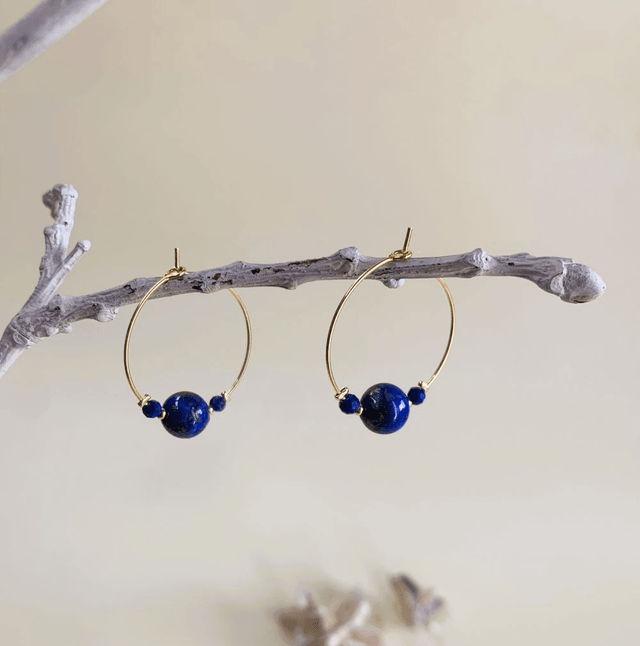 Petites créoles en lapis lazuli 3 pierres