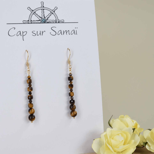 Boucles longues en oeil de tigre - Tige