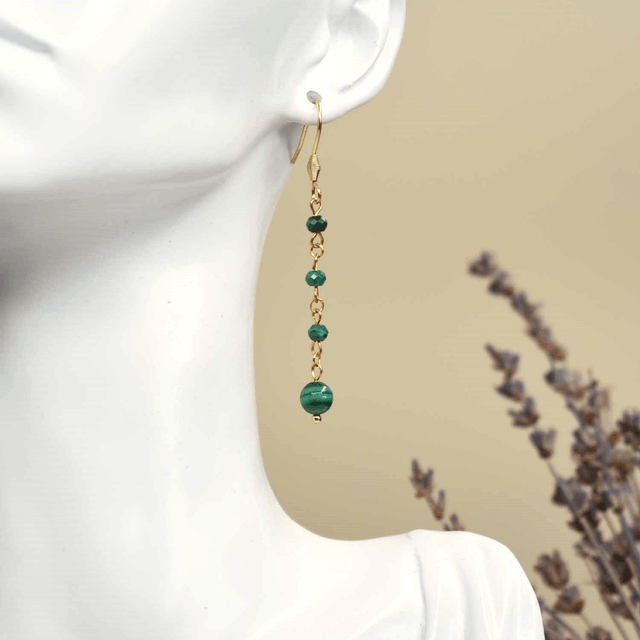 Boucles d'oreilles longues - grande chute en Malachite