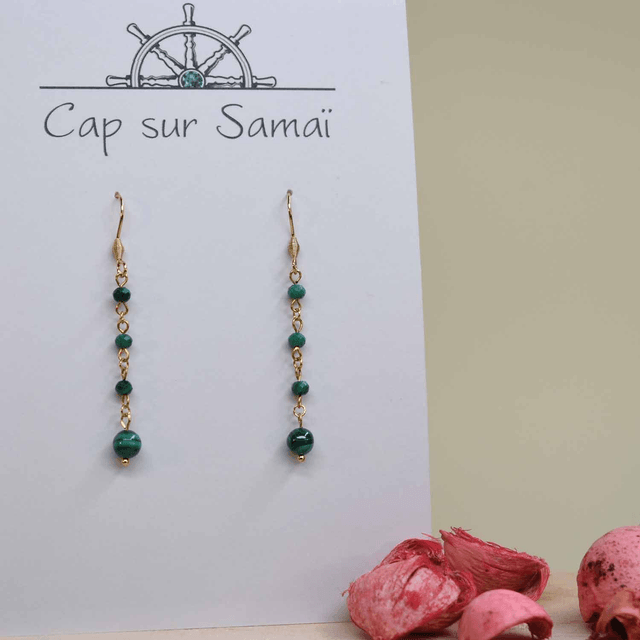 Boucles d'oreilles longues - grande chute en Malachite