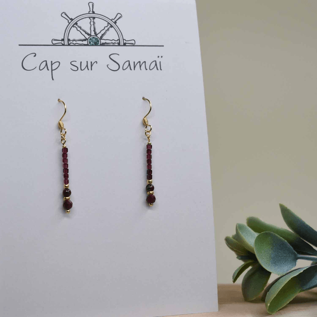 Boucles d'oreilles longues en grenat - Tige