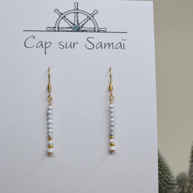 Boucles d'oreilles longues en howlite - Tige 