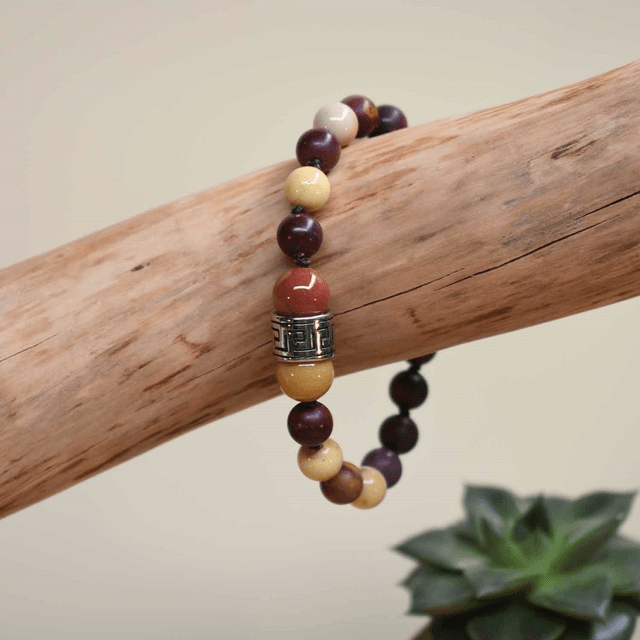 Bracelet homme grande roue azteque et jaspe mokaïte