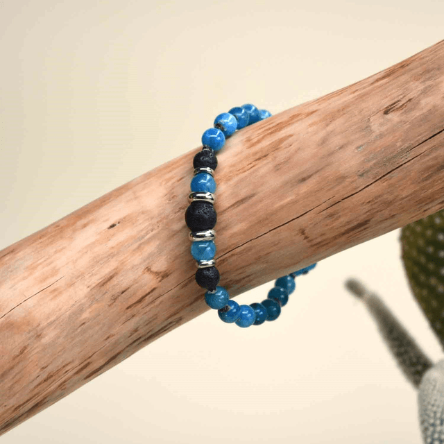 Bracelet Femme en pierres de 6mm en apatite bleue et pierre de lave