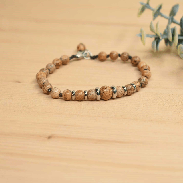Bracelet homme en pierres de 6mm en jaspe paysage