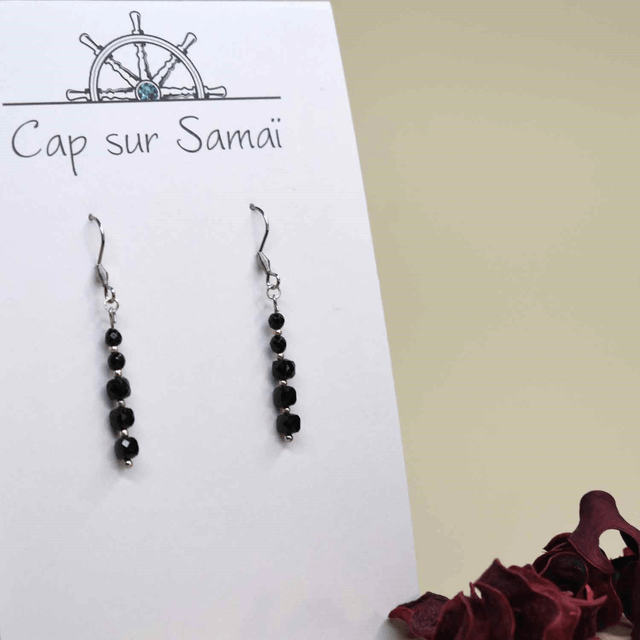 Boucles d'oreilles longues en onyx noir - Tige