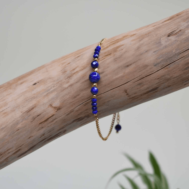 Bracelet fin gourmette et jonc en lapis lazuli naturel
