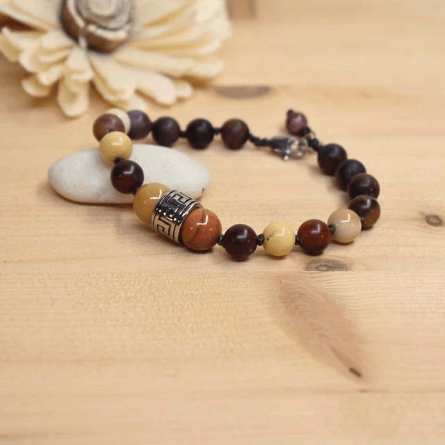 Bracelet homme grande roue azteque et jaspe mokaïte