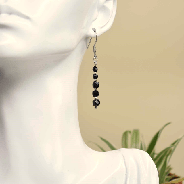 Boucles d'oreilles longues en onyx noir - Tige