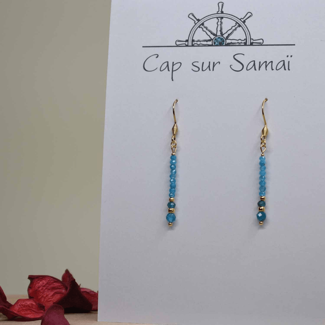 Boucles d'oreilles longues en apatite bleue - Tige