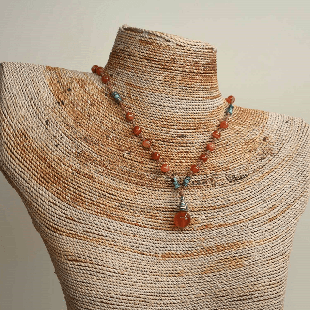 Ras du cou en cornaline et turquoise africaine en pierres de 6mm