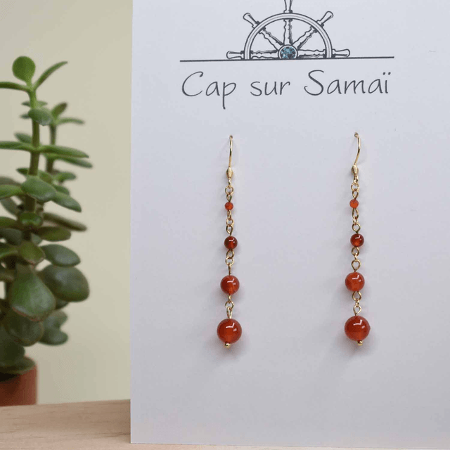 Boucles d'oreilles longues - grande chute en cornaline