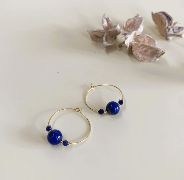 Petites créoles en lapis lazuli 3 pierres