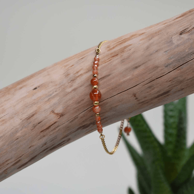 Bracelet fin gourmette et jonc en cornaline