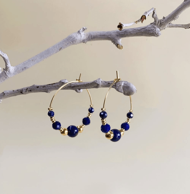 Petites créoles en lapis lazuli 5 pierres