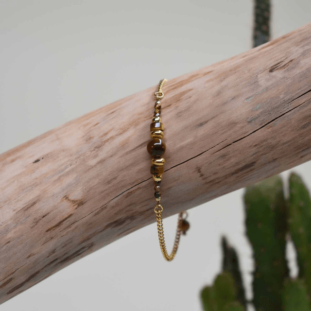 Bracelet gourmette et jonc en pierres d'oeil de tigre