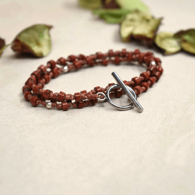 Bracelet 3 tours en jaspe brique