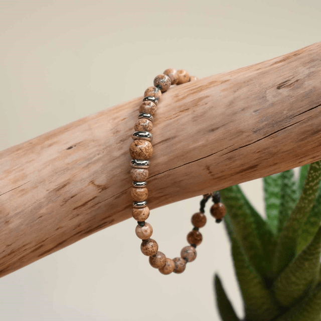 Bracelet homme en pierres de 6mm en jaspe paysage