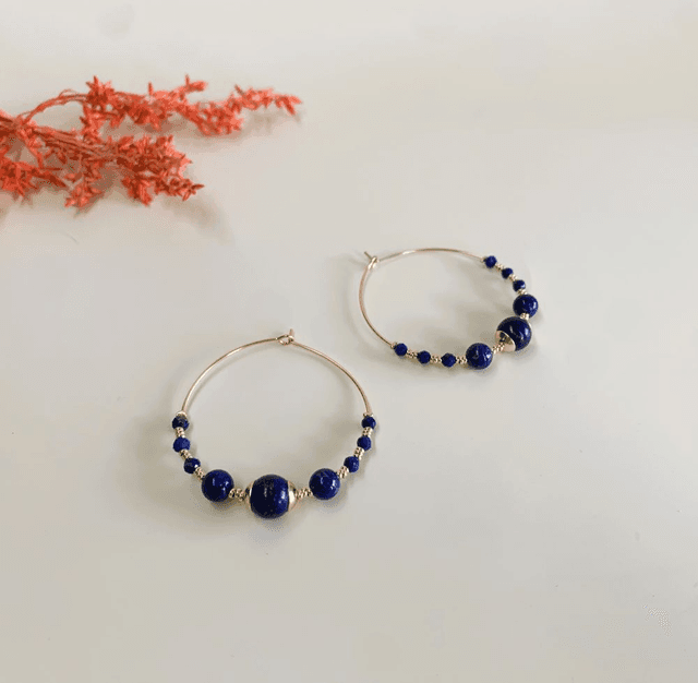 Grandes créoles en lapis lazuli 9 pierres