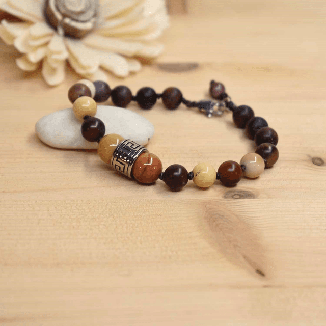 Bracelet homme grande roue azteque et jaspe mokaïte