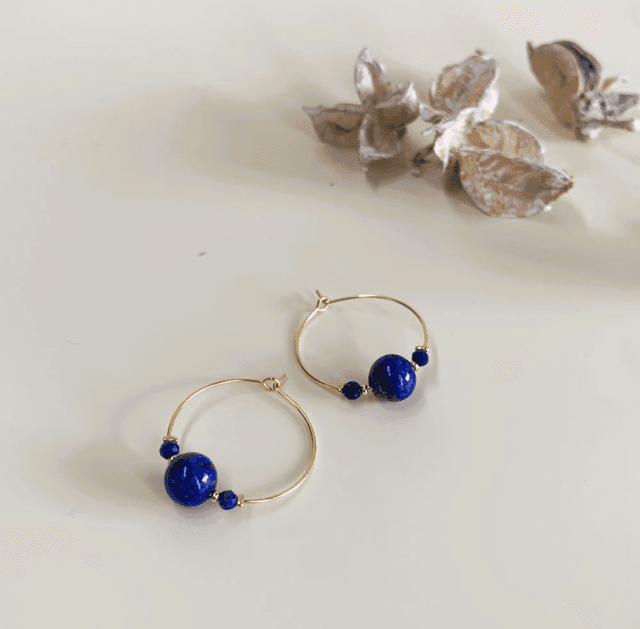 Petites créoles en lapis lazuli 3 pierres